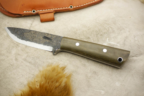 Lon Humphrey Bushcraft Pro - Scandi Grind - Green Canvas Micarta Handle - 2