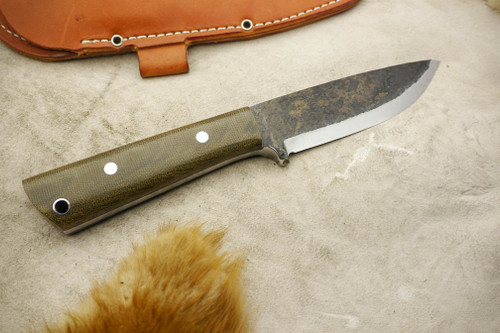 Lon Humphrey Bushcraft Pro - Scandi Grind - Green Canvas Micarta Handle - 2