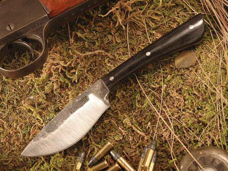 Lon Humphrey Custom Muley (Partial Flat Grind with Drop Point) Fixed Blade, Hunting Knife w/ Black Micarta Handle - #11