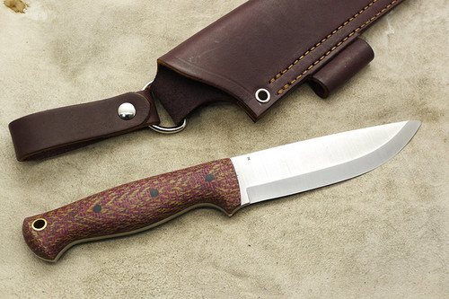 LT Wright Knives - Forest Trail - CPM 3V Steel - Scandi Grind - Drop Point - Maroon Houndstooth Handle - Black Micarta Pins - Matte Finish