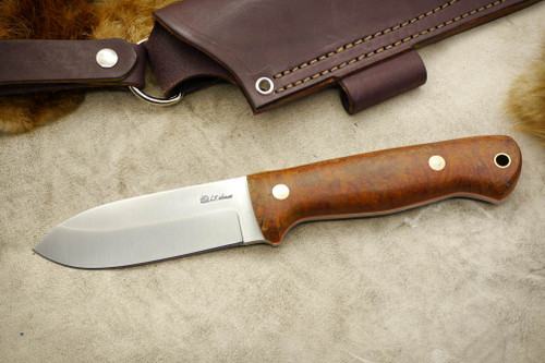 LT Wright Knives - Scaaty Crafter - Saber Grind - A2 - Curly Koa w/ Thin Orange Liner