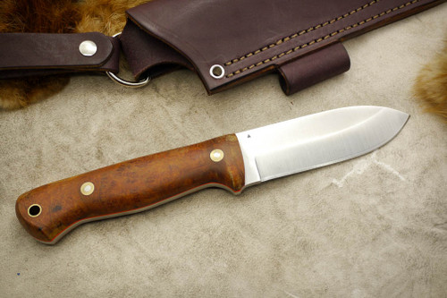 LT Wright Knives - Scaaty Crafter - Saber Grind - A2 - Curly Koa w/ Thin Orange Liner