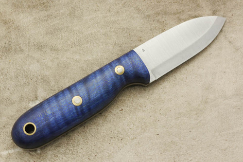 LT Wright Knives Bushbaby - Scandi Grind - A2 Steel - Blue Curly Maple - Black Liners - Matte Finish - 1 / FREE BLACK LINERS!