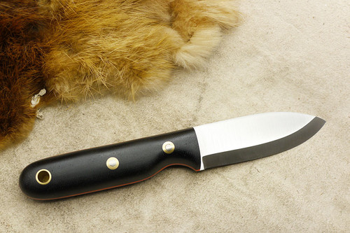 LT Wright Knives Bushbaby - Scandi Grind - Black Canvas Micarta - Orange Liners