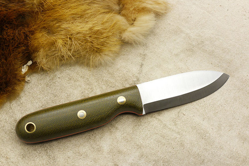 LT Wright Knives Bushbaby - Scandi Grind - Green Canvas Micarta - Orange Liners