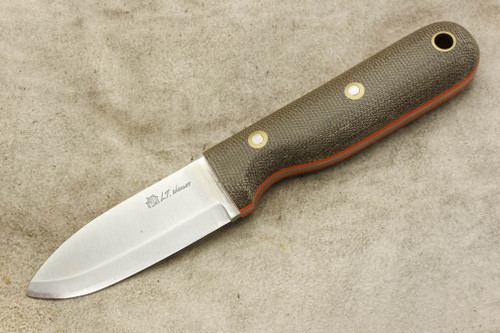 LT Wright Knives Bushbaby - Scandi Grind - Green Canvas Micarta - Orange Liners - Matte Finish