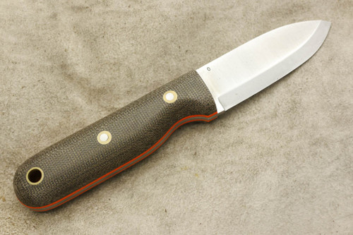 LT Wright Knives Bushbaby - Scandi Grind - Green Canvas Micarta - Orange Liners - Matte Finish