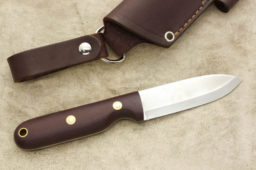 LT Wright Knives Bushcrafter - Scandi Grind - Double Red Canvas Micarta Handle - Matte Finish