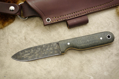 LT Wright Knives Bushcrafter HC - Convex Grind - Black  Burlap - Snakeskin Liners