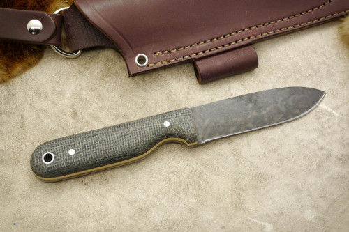 LT Wright Knives Bushcrafter HC - Convex Grind - Black  Burlap - Snakeskin Liners