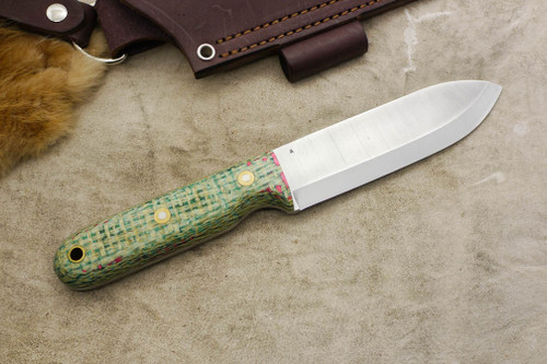 LT Wright Knives Bushcrafter Mark II - Scandi Grind - Green Drunken Coffeebag Burlap LT Wright Knives Bushcrafter Mark II - Scandi Grind - Green Drunken Coffeebag Burlap