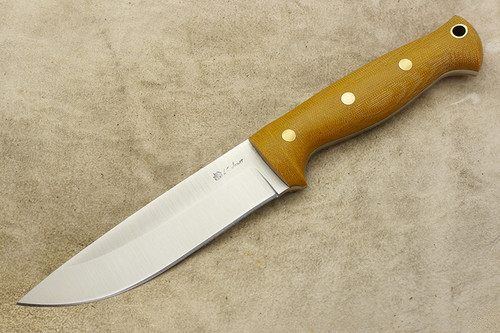 LT Wright Knives Forest Trail - AEB-L Stainless Steel - Saber Grind - Natural Canvas Micarta Handle - Brass Corby Bolts - Matte Finish