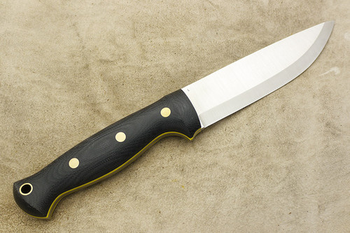 LT Wright Knives Forest Trail - AEB-L Stainless Steel - Scandi Grind - Black Canvas Micarta Handle - Yellow Liners - Brass Corby Bolts - Matte Finish
