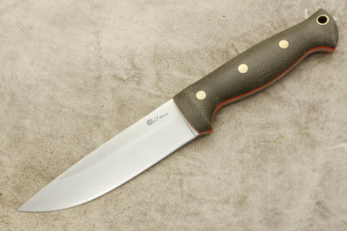 LT Wright Knives Forest Trail - AEB-L Steel - Saber Grind - Green Canvas Micarta - Orange Liners - Brass Corby Bolts - Matte Finish