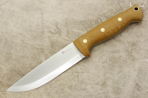 LT Wright Knives Forest Trail - AEB-L Steel - Scandi Grind - Natural Canvas Micarta - Brass Corby Bolts - Matte Finish