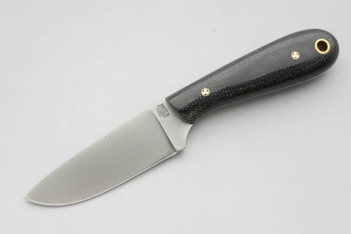 LT Wright Knives Frontier First Patch Knife - D2 - Flat Grind - Black Canvas Micarta - Mosaic Pins