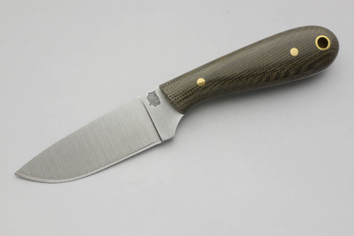 LT Wright Knives Frontier First Patch Knife - D2 - Flat Grind - Green Canvas Micarta - Brass Pins