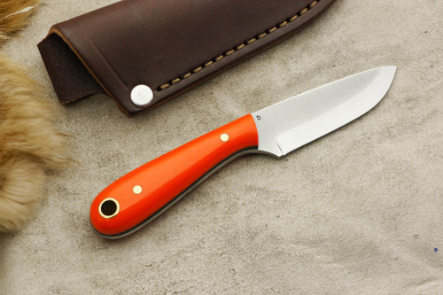 LT Wright Knives Frontier First Patch Knife - D2 Steel - Scandi Grind - Orange G10 - Black Liners