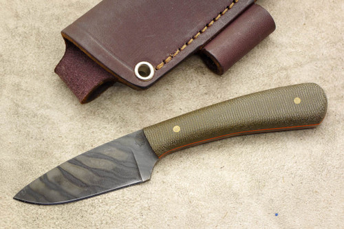 LT Wright Knives Frontier Valley - O1 Steel - Flat Grind - Green Canvas Micarta - Orange Liners - FREE Special Patina Liners and Soft Case!