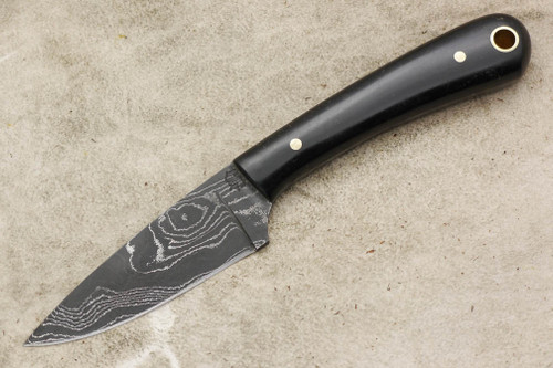 LT Wright Knives Frontier Valley - USA Damascus - Flat Grind - Black Paper Micarta - Polished Finish / LIMITED EDITION / FREE SOFT CASE!