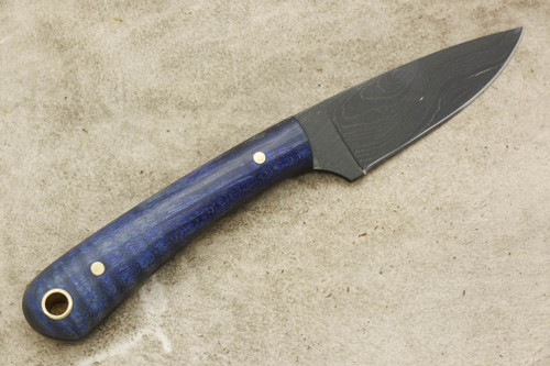 LT Wright Knives Frontier Valley - USA Damascus - Flat Grind - Blue Curly Maple - 3 / LIMITED EDITION / FREE SOFT CASE! / FREE BLACK LINERS!
