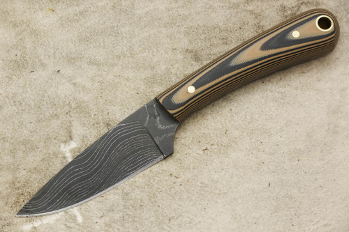 LT Wright Knives Frontier Valley - USA Damascus - Flat Grind - Coyote and Black G10 - Matte Finish / LIMITED EDITION / FREE SOFT CASE!