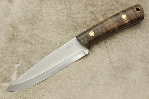 LT Wright Knives Gary Wines Bushcraft Hunter - Scandi Grind - Dark Curly Maple - Polished Finish - 8 / FREE BLACK LINERS!