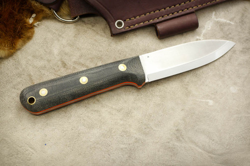 LT Wright Knives Genesis - Scandi Grind - Black Canvas Micarta - Orange Liners - Matte Finish