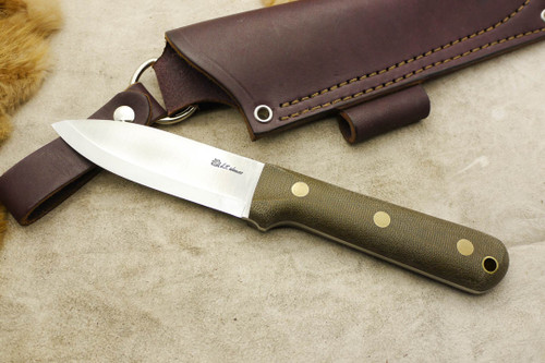 LT Wright Knives Genesis - Scandi Grind - Green Canvas Micarta - Matte Finish - Brass Corby Bolts