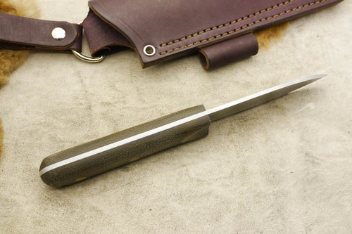 LT Wright Knives Genesis - Scandi Grind - Green Canvas Micarta - Matte Finish - Brass Corby Bolts