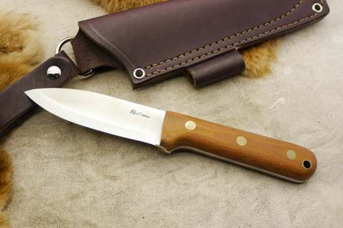 LT Wright Knives Genesis - Scandi Grind - Natural Canvas Micarta - Matte Finish - Brass Corby Bolts