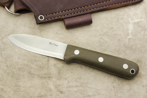 LT Wright Knives Genesis AEB-L Stainless Steel - Scandi Grind - Green Canvas Micarta - Matte Finish - Silver Corby Bolts