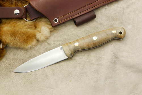 LT Wright Knives GNS - AEB-L Steel - Convex Grind - Natural Curly Maple - Black Liners - 1