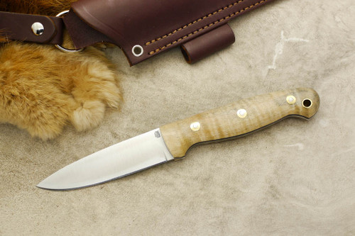 LT Wright Knives GNS - AEB-L Steel - Convex Grind - Natural Curly Maple - Black Liners - 4