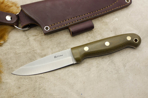 LT Wright Knives GNS - CPM 3V Steel - Saber Grind - Green Canvas Micarta - Brass Corby Bolts
