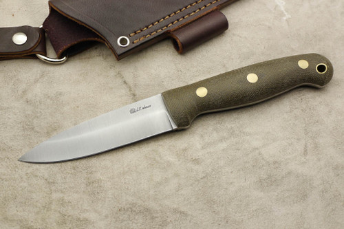 LT Wright Knives GNS - Saber Grind - Green Canvas Micarta Handle - Brass Corby Bolts - Matte Finish