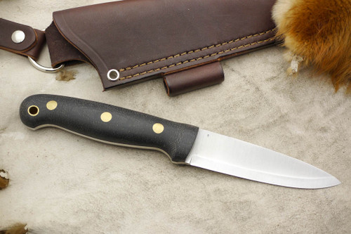 LT Wright Knives GNS - Scandi Grind - Black Canvas Micarta - Brass Corby Bolts - Matte Finish