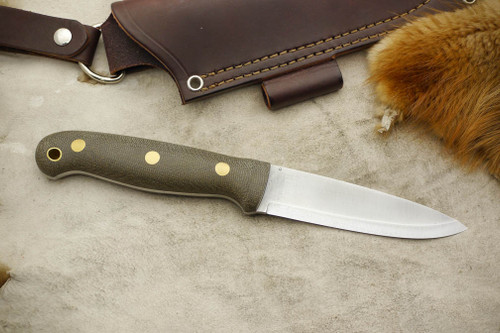 LT Wright Knives GNS - Scandi Grind - Green Canvas Micarta - Brass Corby Bolts - Matte Finish