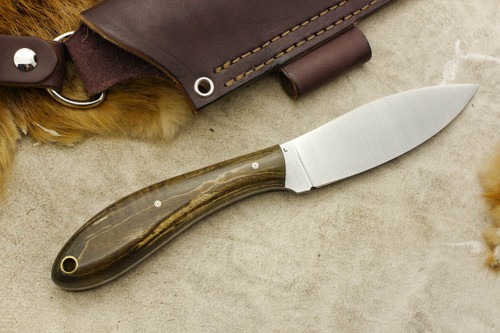 LT Wright Knives Large Northern Hunter - AEB-L Steel - Flat Grind - Dark Curly Maple - Mosaic Pins - 3