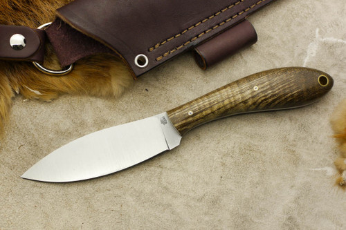 LT Wright Knives Large Northern Hunter - AEB-L Steel - Flat Grind - Dark Curly Maple - Mosaic Pins - 5