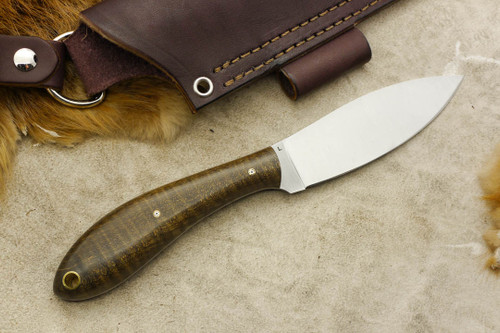LT Wright Knives Large Northern Hunter - AEB-L Steel - Flat Grind - Dark Curly Maple - Mosaic Pins - 5