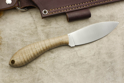 LT Wright Knives Large Northern Hunter - AEB-L Steel - Flat Grind - Natural Curly Maple - Mosaic Pins - 1