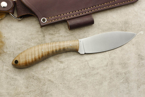 LT Wright Knives Large Northern Hunter - AEB-L Steel - Flat Grind - Natural Curly Maple - Mosaic Pins - 2