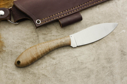LT Wright Knives Large Northern Hunter - AEB-L Steel - Flat Grind - Natural Curly Maple - Mosaic Pins - 4