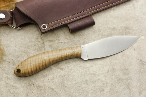 LT Wright Knives Large Northern Hunter - AEB-L Steel - Flat Grind - Natural Curly Maple - Mosaic Pins - 5 LT Wright Knives Large Northern Hunter - AEB-L Steel - Flat Grind - Natural Curly Maple - Mosaic Pins - 5