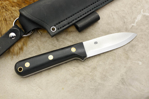 LT Wright Knives Larry Roberts Signature Edition Genesis - A2 Steel - Scandi Grind - Black Canvas Micarta Handle - White Liners - Matte Finish