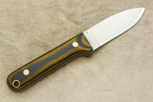 LT Wright Knives Next Gen - Flat Grind - Tan and Black Canvas Micarta - Brass Corby Bolts - Matte Finish LT Wright Knives Next Gen - Flat Grind - Tan and Black Canvas Micarta - Brass Corby Bolts - Matte Finish