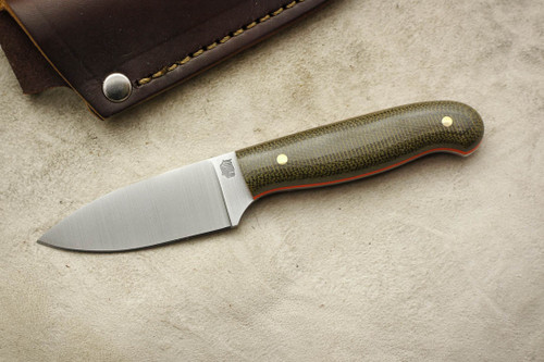 LT Wright Knives Patriot - Flat Grind - Green Canvas Micarta - Orange Liners - Polished Finish
