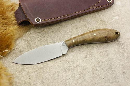 LT Wright Knives Small Northern Hunter - AEB-L Steel - Flat Grind - Dark Curly Maple - Black Liners - 1