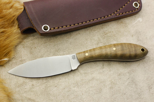 LT Wright Knives Small Northern Hunter - AEB-L Steel - Flat Grind - Dark Curly Maple - Black Liners - 2